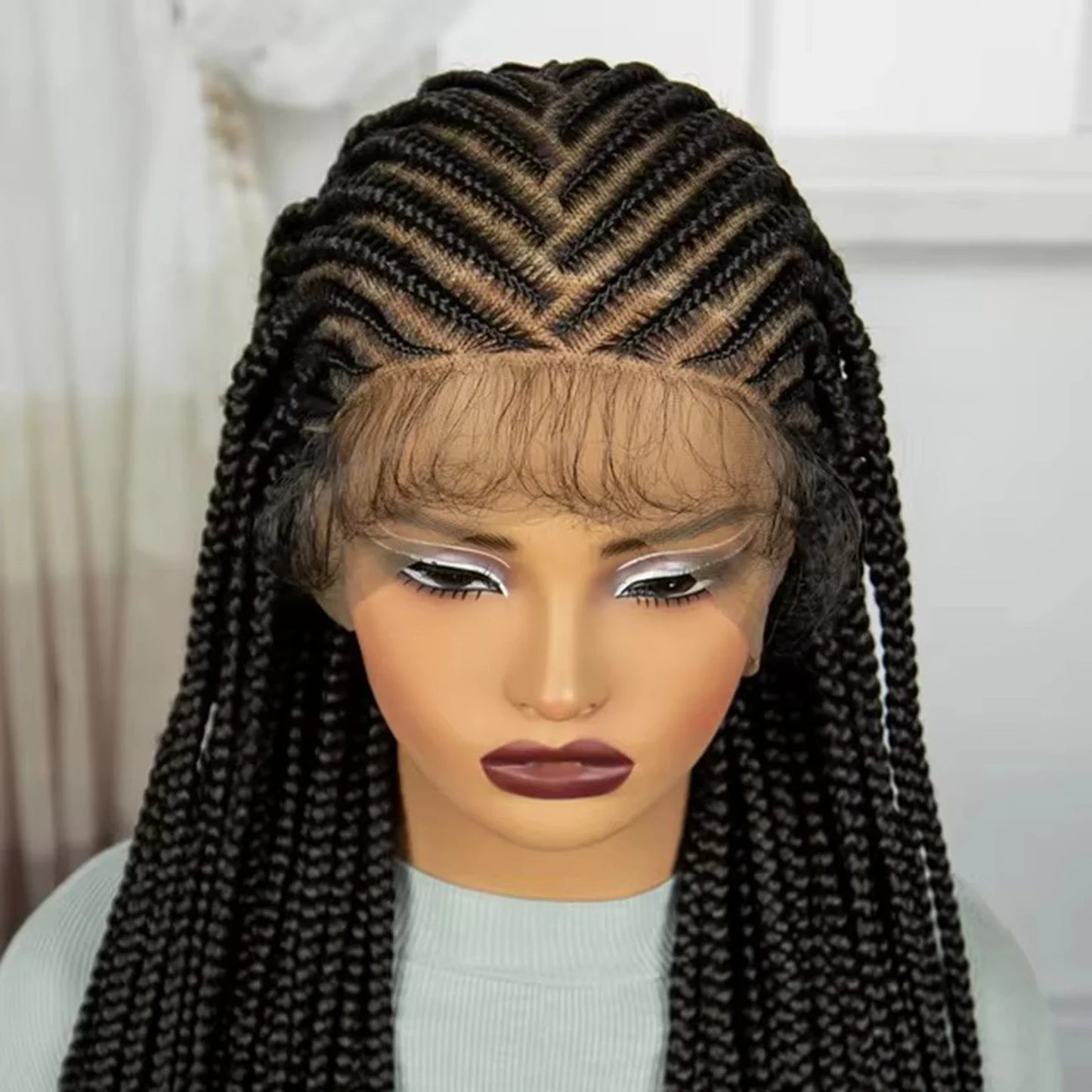 36" Straight Cornrow Knotless Braids Wig | Full Lace | Baby Hair