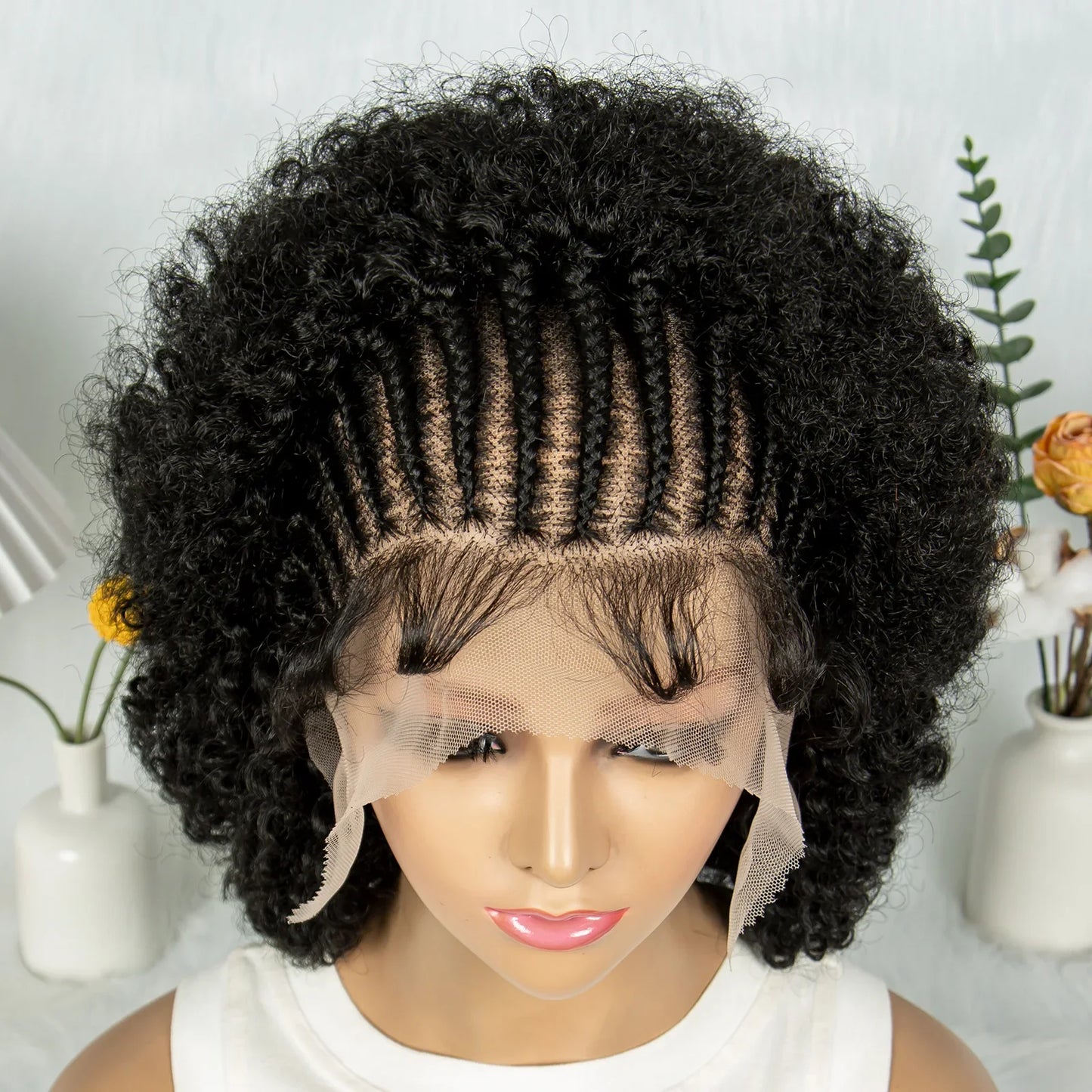 Bouncy Afro Cornrow Full Lace Braided Wig | Synthetic Braids | Black Women