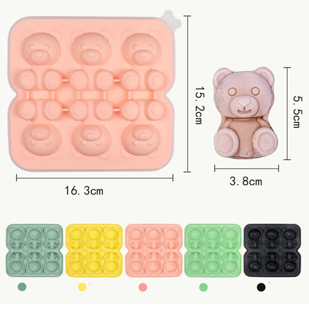 6 Grid 3D Little Teddy Bear Shape Ice Cube Silicone Mold Silian Little Bear Ice Block Mold Household Ice Cream Ice Box Ice Mold