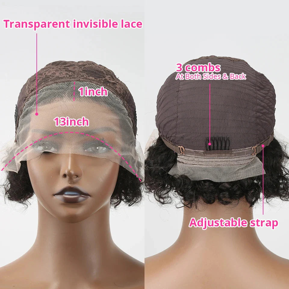 Ombre 1B/27 Pixie Cut Wigs Human Hair Curly Brazilian Virgin Hair 13x1 Transparent Lace Front Short Bob 180% Density