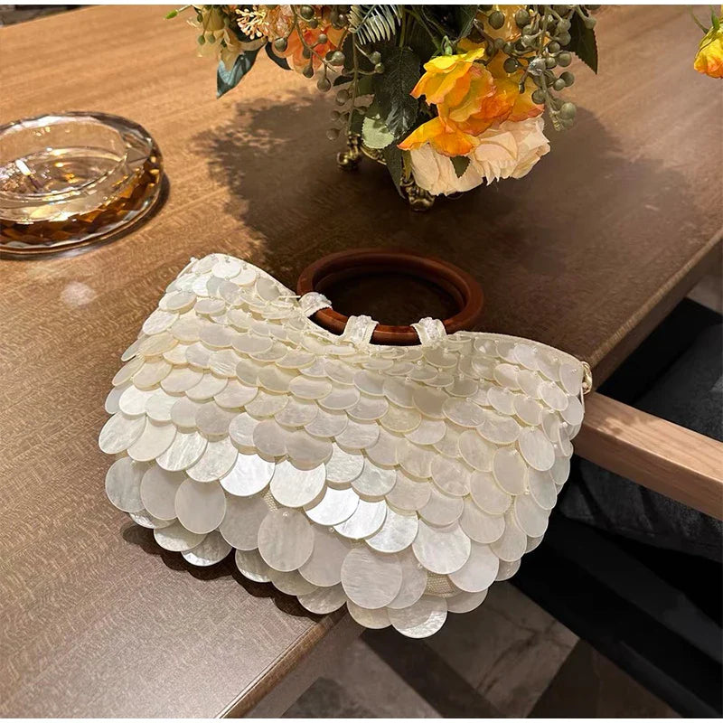 Fashion High-End Shell Bag | Niche Design Pearl Inlay Half-Moon Bag & Handmade Shell Beaded Handbag (New Versatile Crossbody)