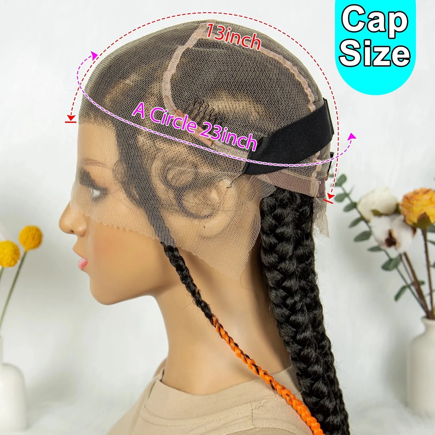 24" Orange Highlight Cornrow Braided Wig | Full Lace Synthetic Wig for Black Women | High-Temp Fiber | Daily Wear