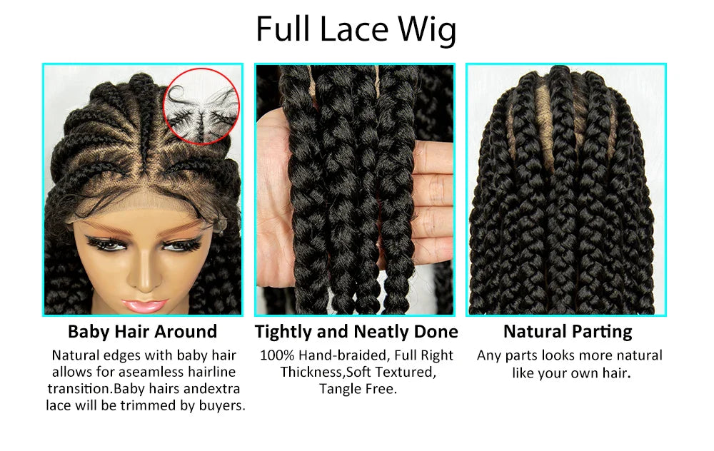 Knotless Cornrow Box Braided Full Lace Wig | Twisted Accents | Natural Hair Texture | Black Women