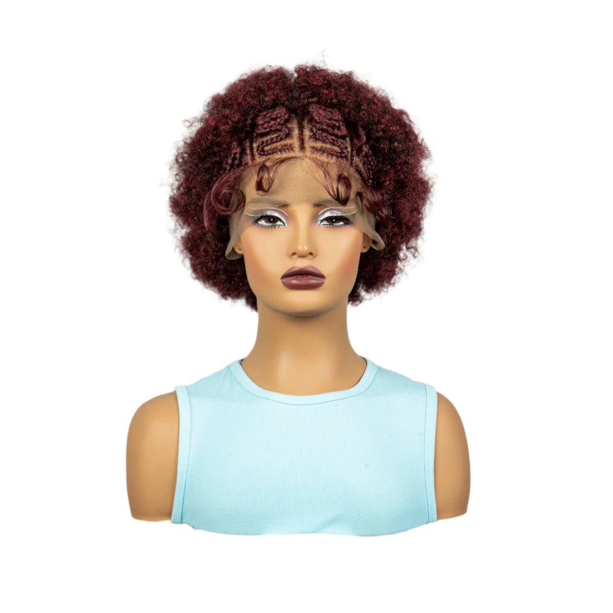 Burgundy Afro Curly Braids Bob Wig | 13x6 Lace Front | Baby Hair