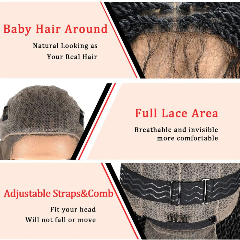 26 Inch Senegalese Twist Faux Locs Braided Wig - Full Lace - Knotless - Synthetic - with Baby Hair