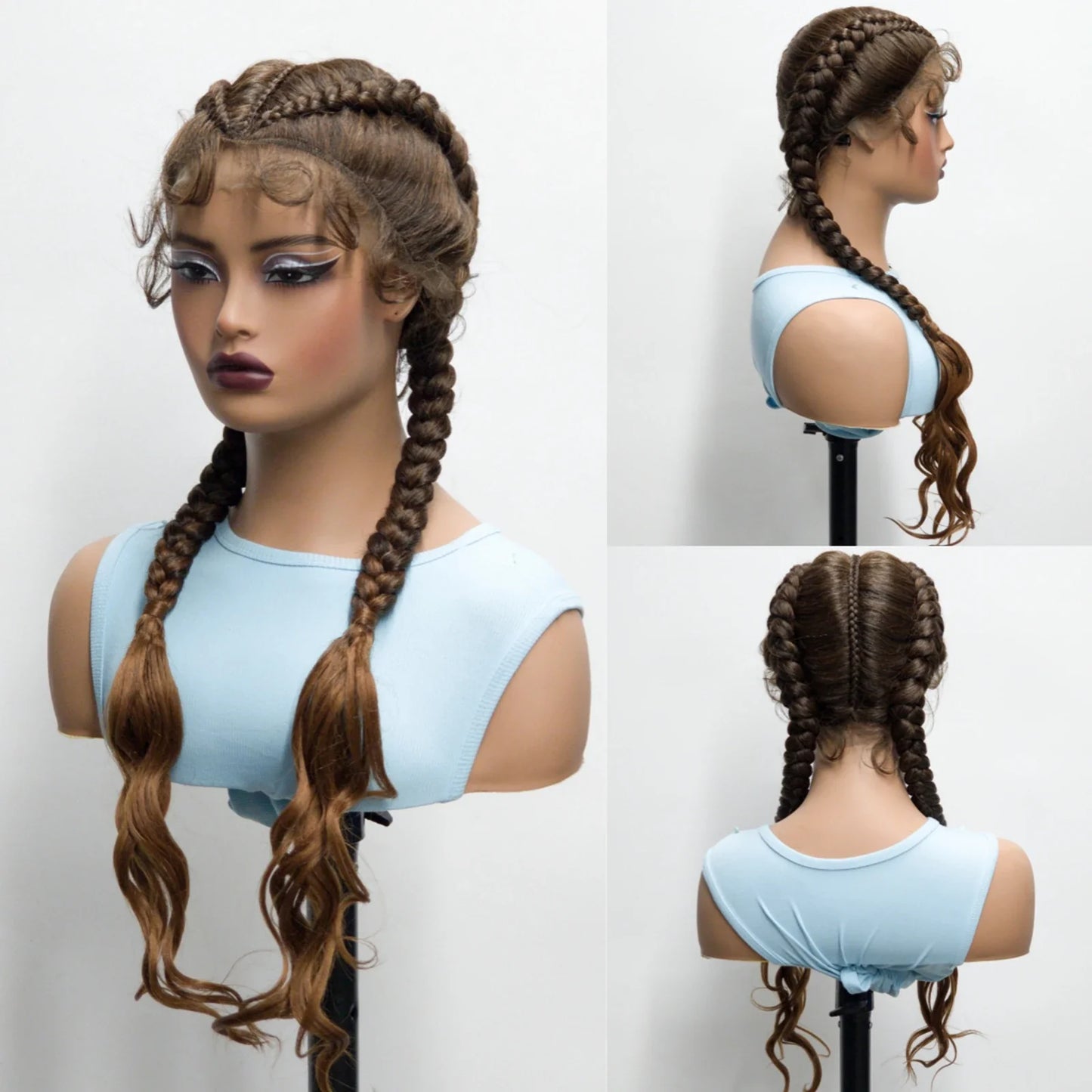 34" Twist Braids Wig | Curly Ends | Lace Front | Baby Hair | Natural Color