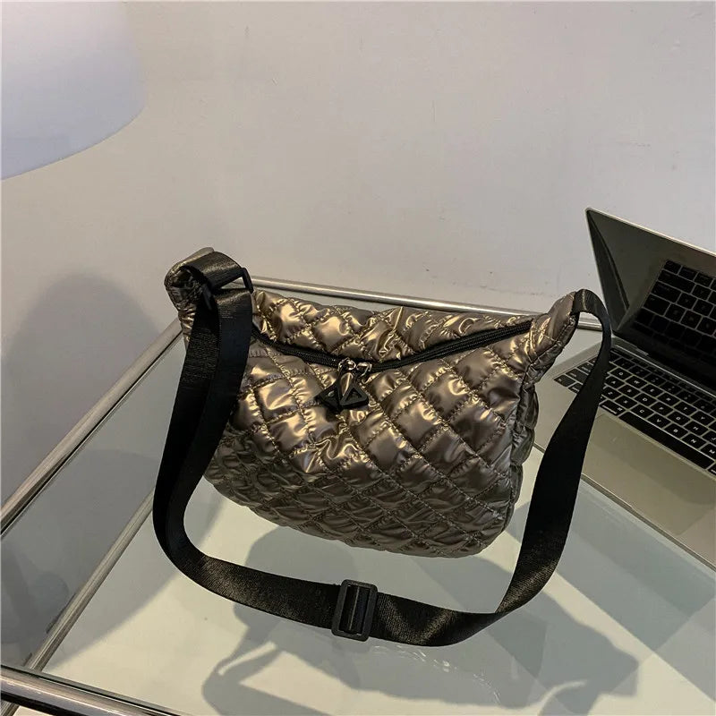 Fashion Nylon Padded Handbags Female | Large Capacity Top-Handle Bags & Solid Color Crossbody Bags (Winter Down Women Shoulder Bags)