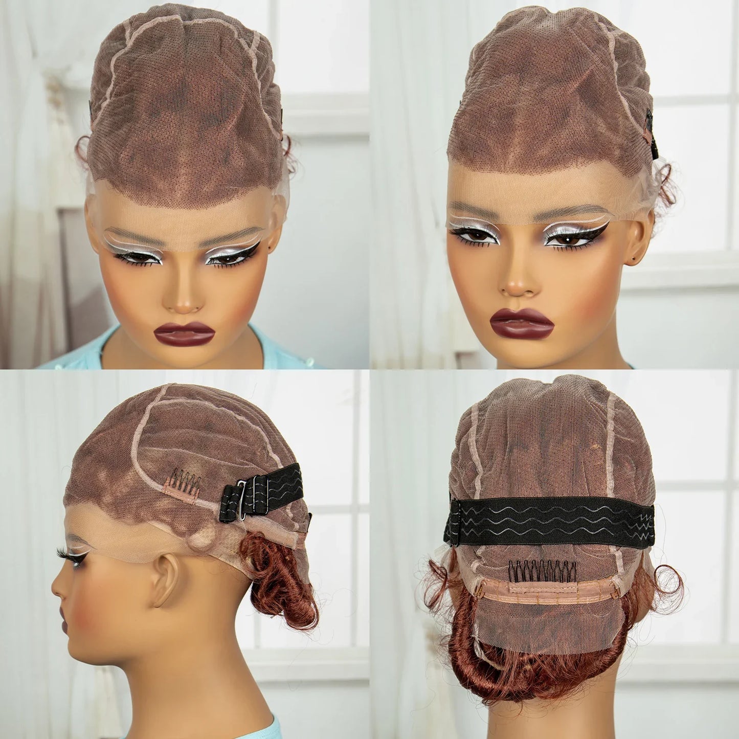 Burgundy Full Lace Synthetic Braided Wig | Knotless Box Braids & Bantu Knots | Lace Front Wig with Baby Hair for Black Women