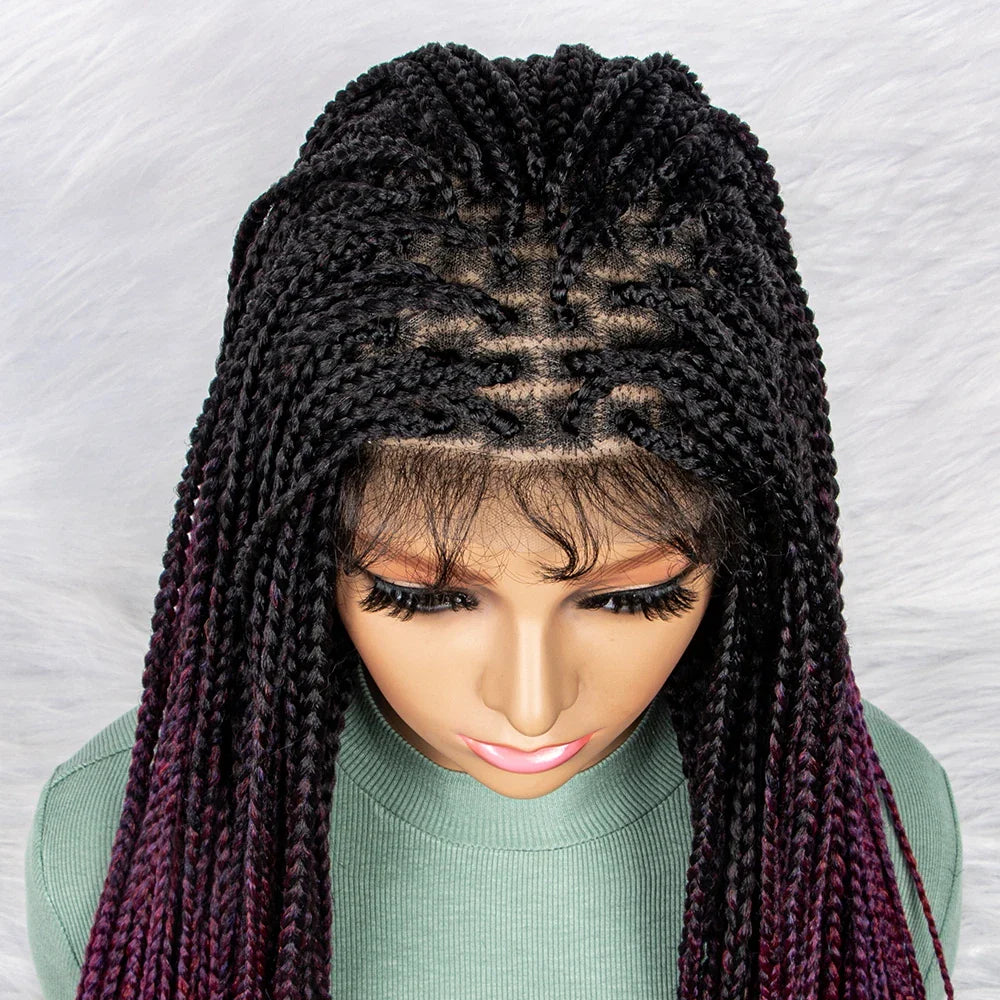 Gradient Water Wave Knotless Box Braids Wig | 9x6 Lace Front | Baby Hair