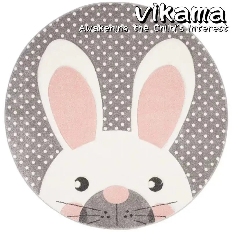 VIKAMA Cartoon Animal Imitation Cashmere Round Carpet Living Room Bedroom Bedside Sofa Decorative Carpet Anti-slip Washable Rug