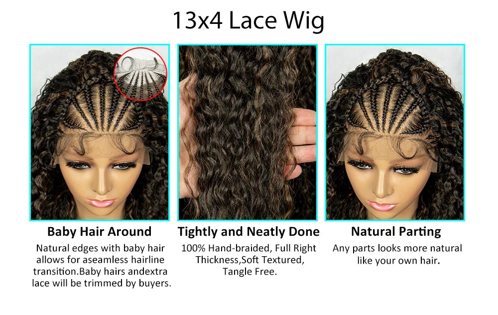 Burgundy Wavy Braided Lace Front Wig | Synthetic Braids | Black Women