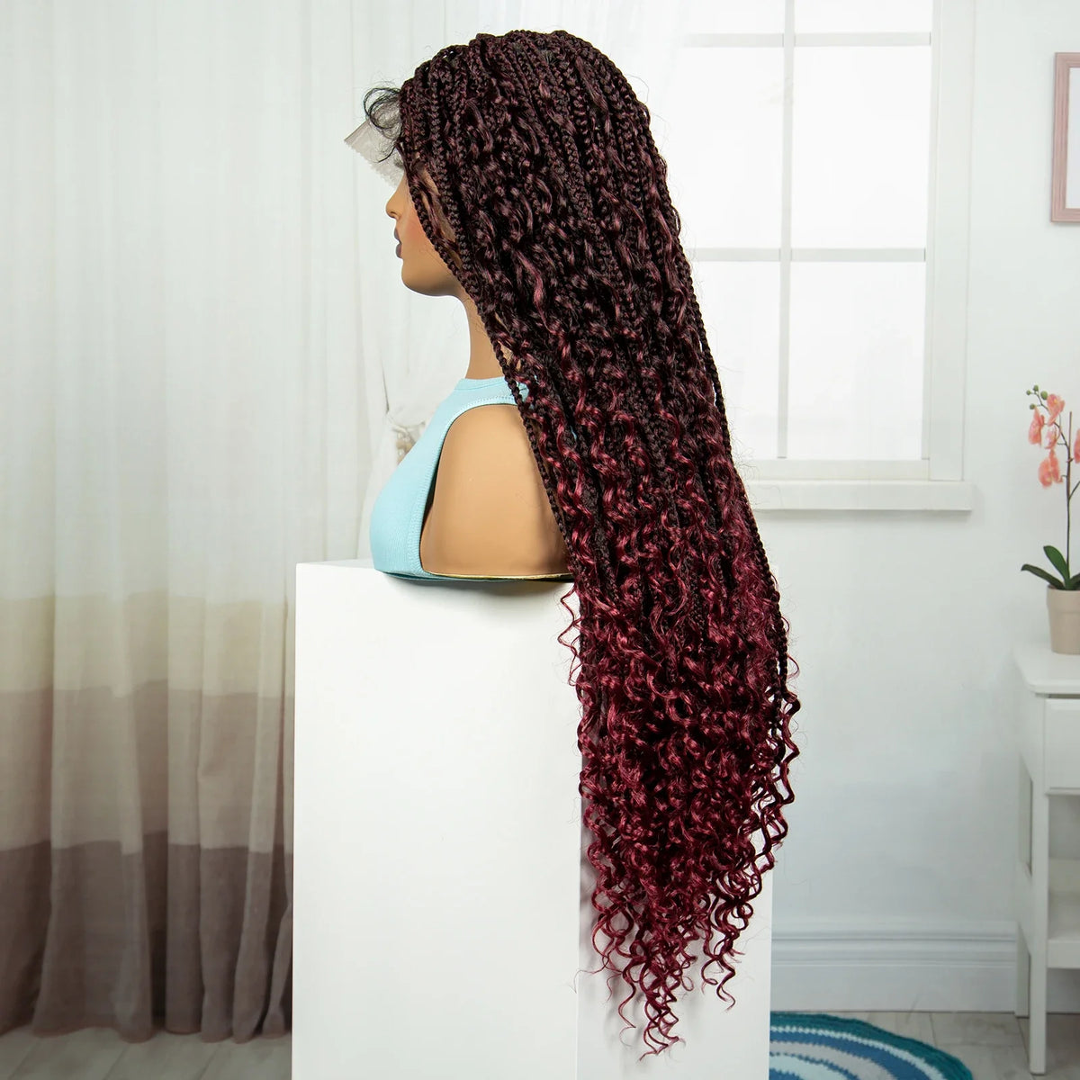 Ombre Knotless Braids Wig | Curly Ends | Full Lace | Baby Hair | Handmade
