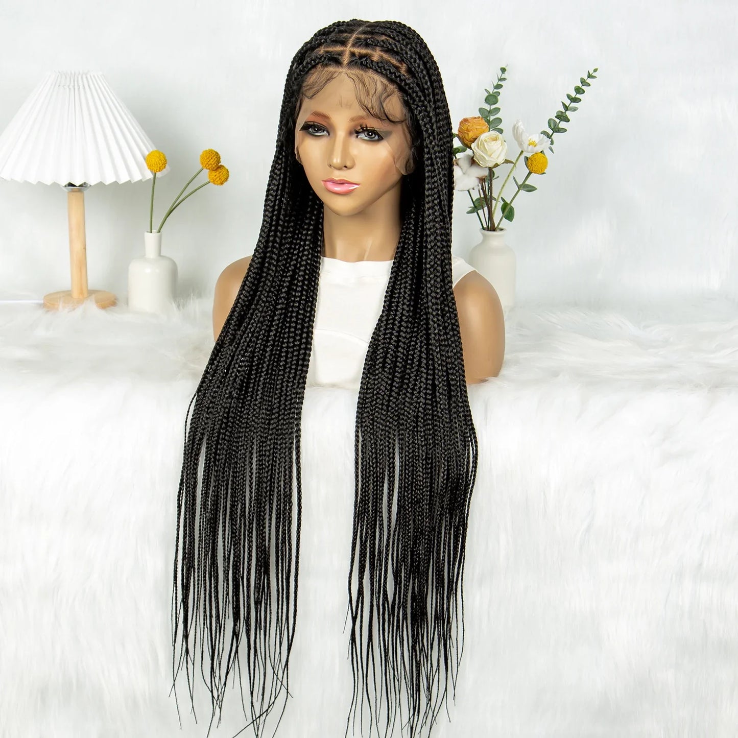 KIMA 34" Straight Box Braids Wig | Transparent Full Lace & Cornrow Detail