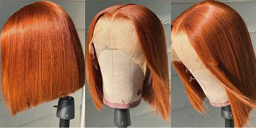 Orange Ginger Straight Bob Wig | 13x4 HD Transparent Lace Front Brazilian Human Hair (Pre-Plucked)