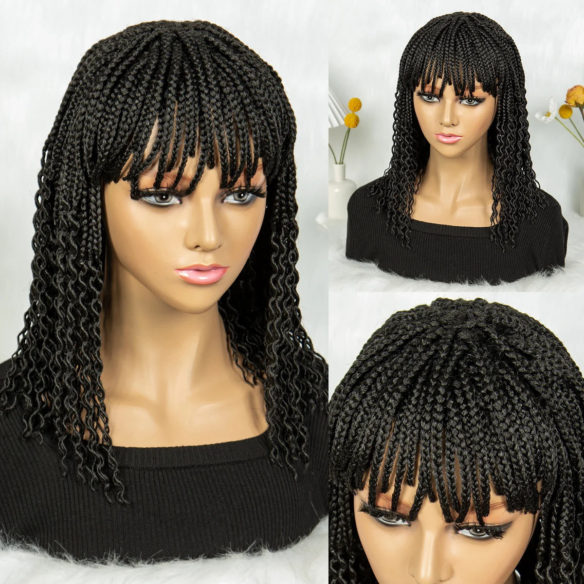 KIMA Colorful Half Twisted Locs Half Braided Bob Wig with Bangs