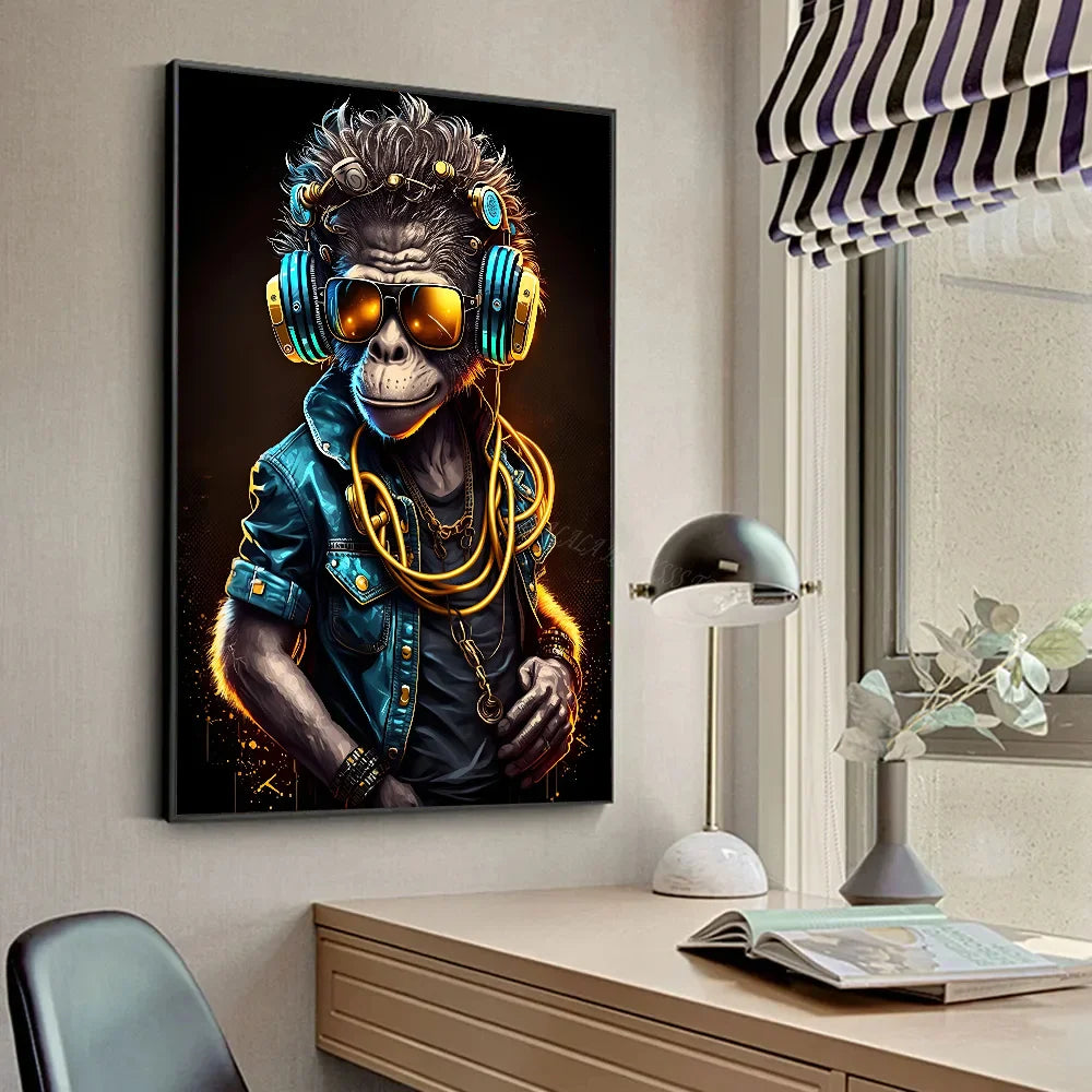 Animal Monkey Cat Dog Headphone Dj Music Poster Canvas P Poster HD Posters Home Room Bar Cafe Decor Art Wall Painting Picture