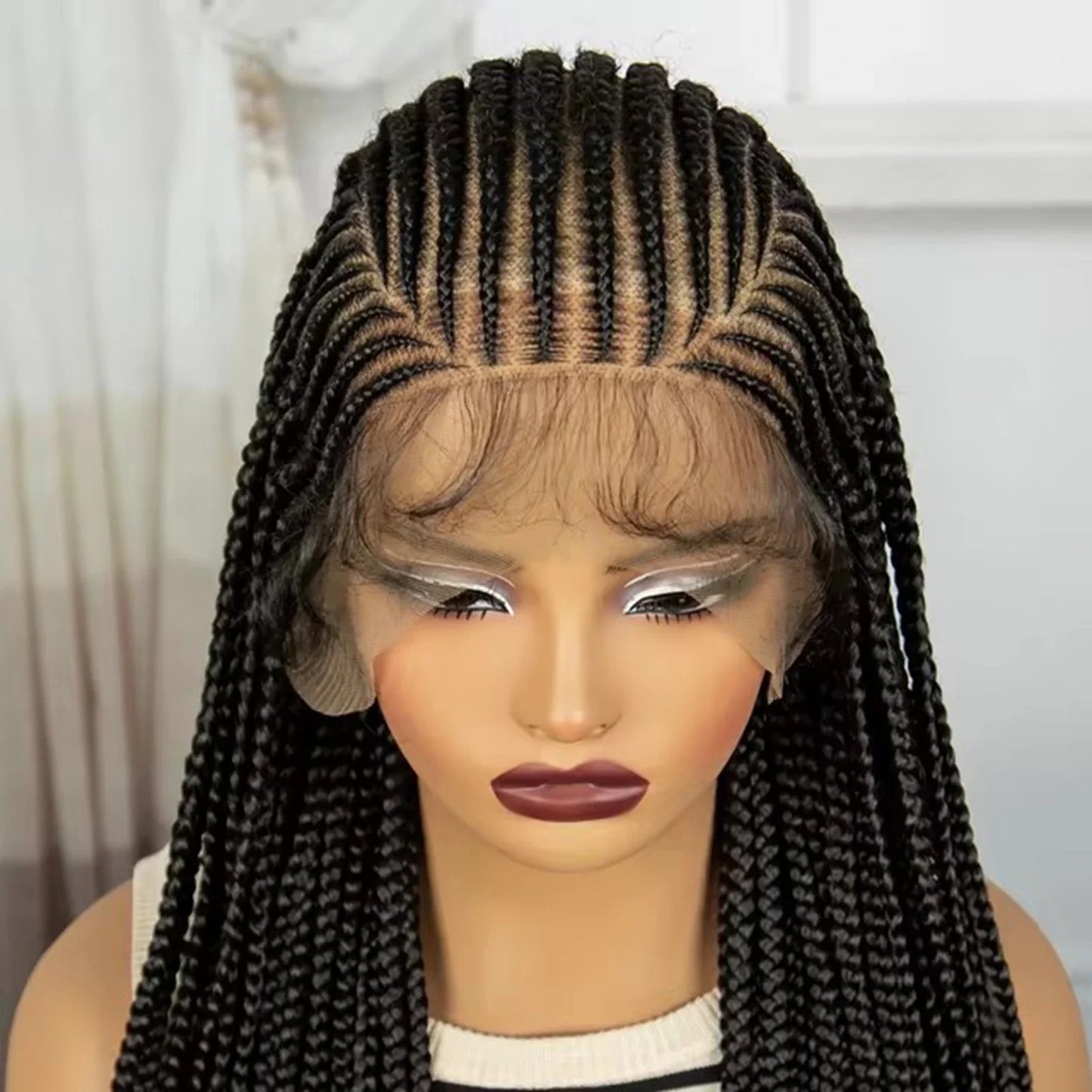 36" Natural Straight Cornrow Braids Wig | Lace Front | Baby Hair