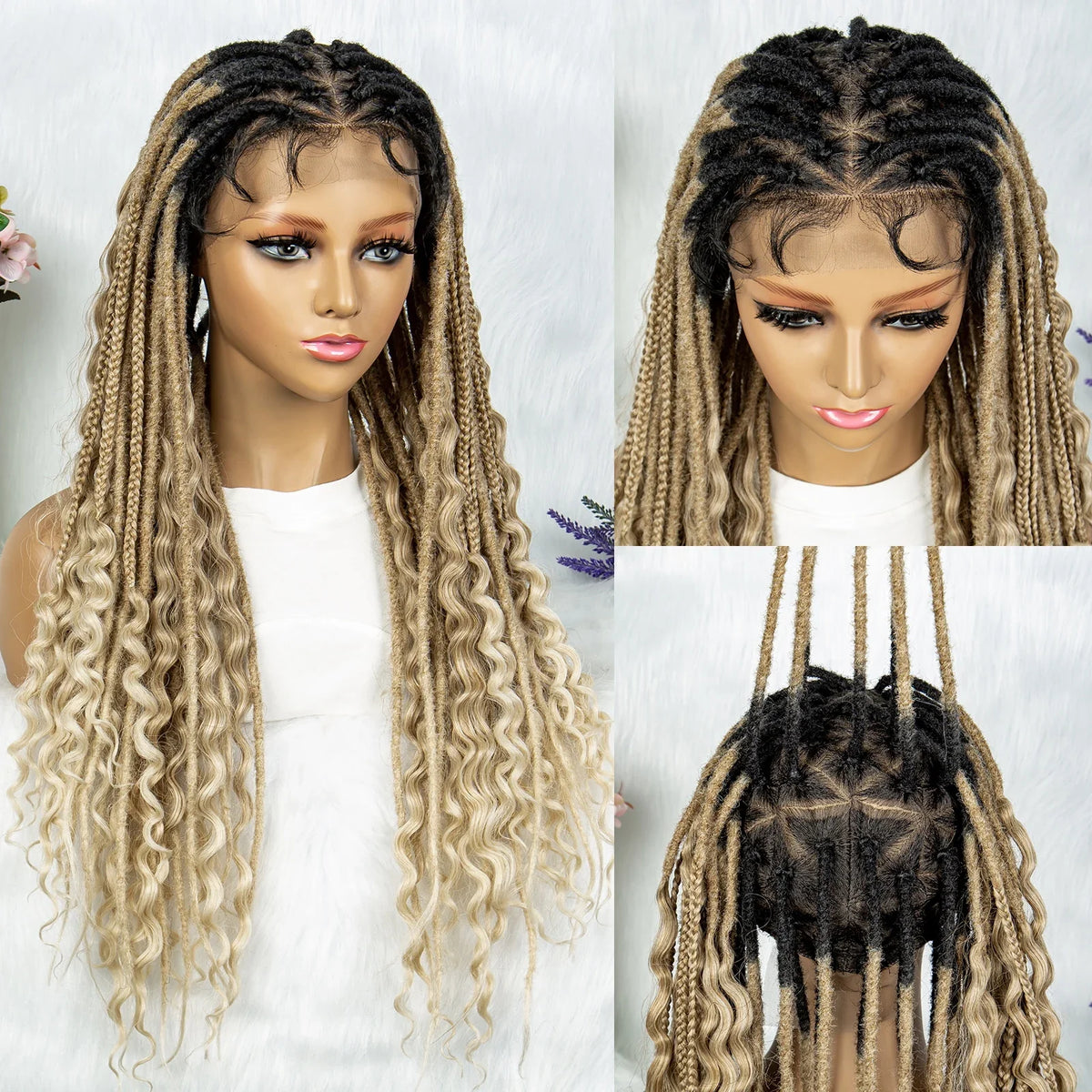 Curly End Dreadlocks Box Braids Wig | Full Lace Pre-Plucked
