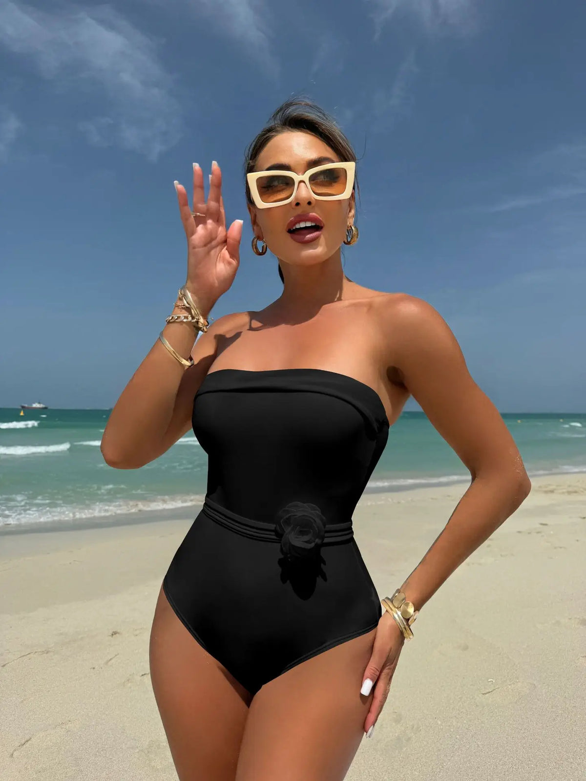 New One-piece Multi-wear One-piece Drawstring Strap Small Flower Swimsuit Swimsuit Bikini
