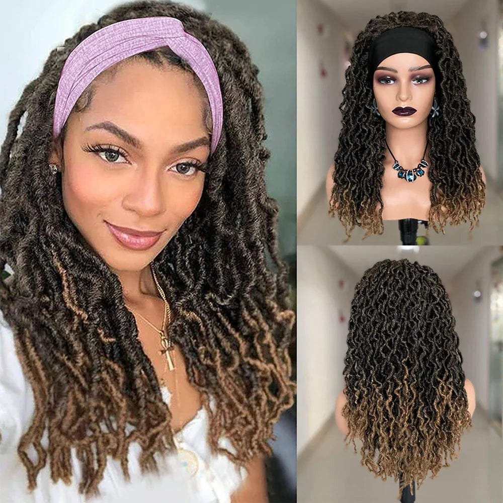 Dreadlocks Headband Wig | Box Braid & Twist Styles | Ombre Brown | Synthetic Crochet Wig