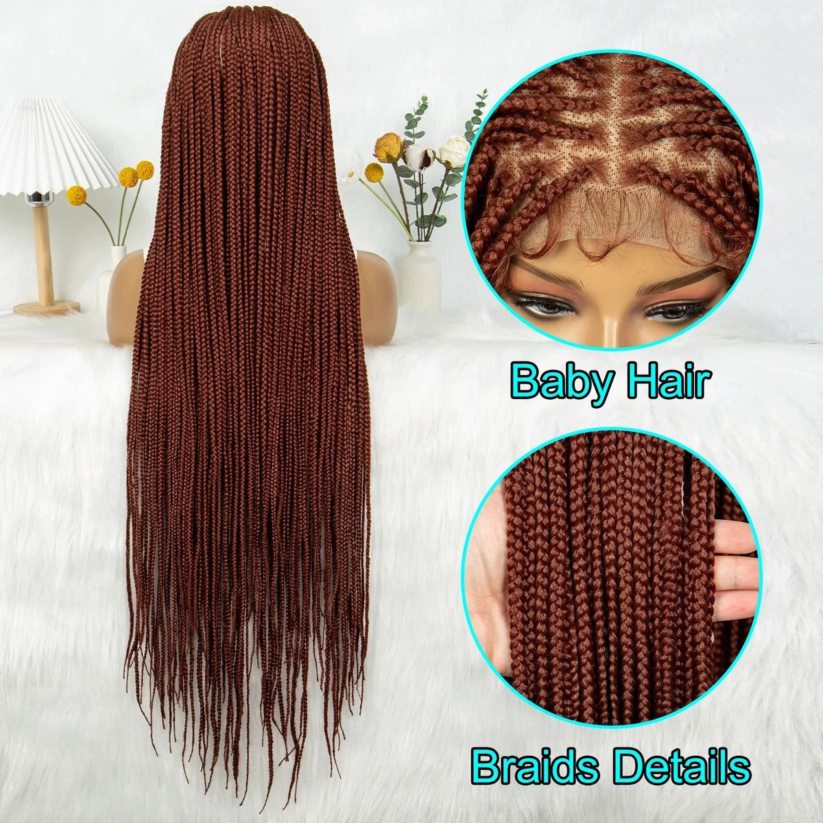 HD Knotless Box Braided Full Lace Wig | Ginger 350# & 613# Blonde | Synthetic Crochet Braids | Black Women