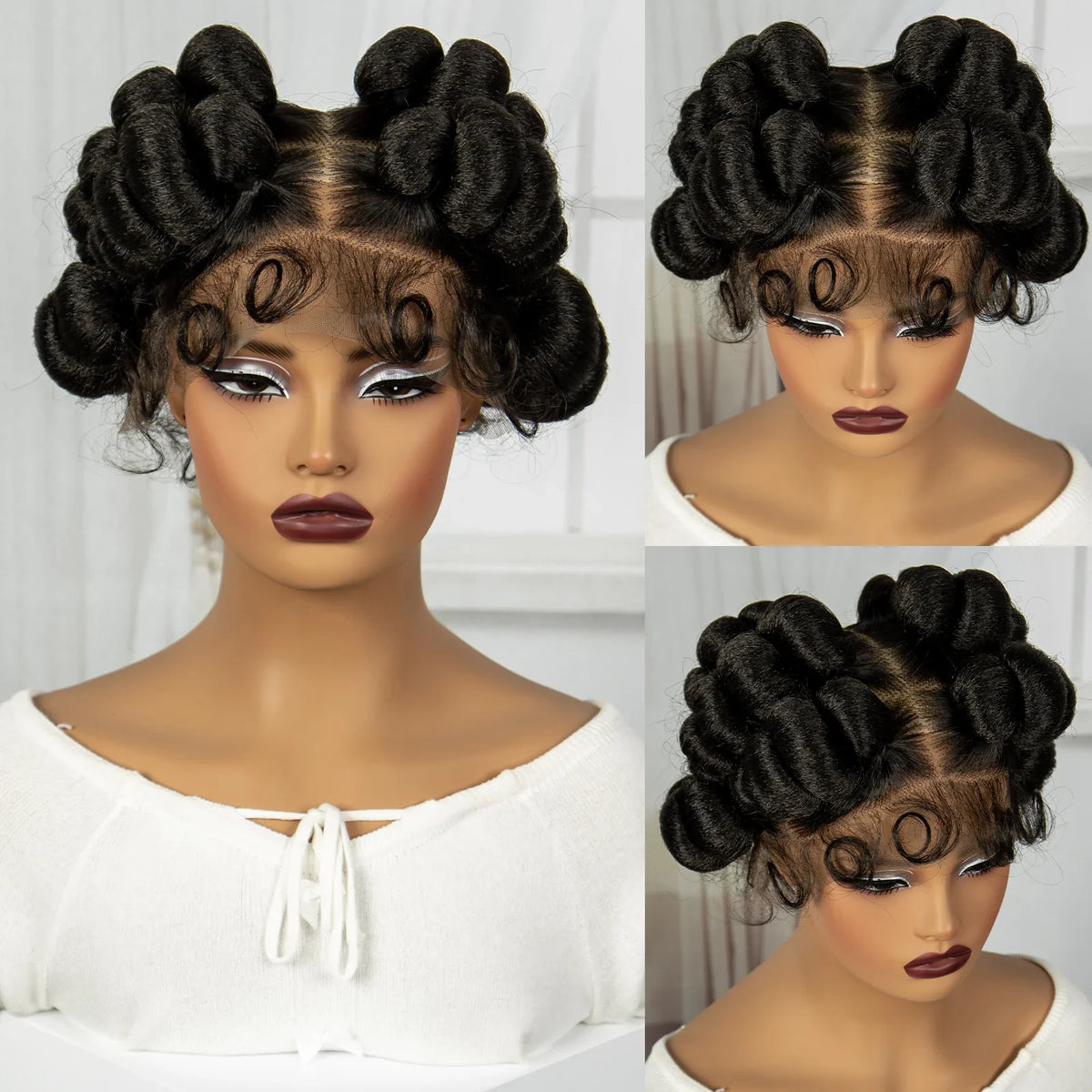 3-in-1 Handmade Bantu Braids Wig | Faux Locs Option | Full Lace | Baby Hair