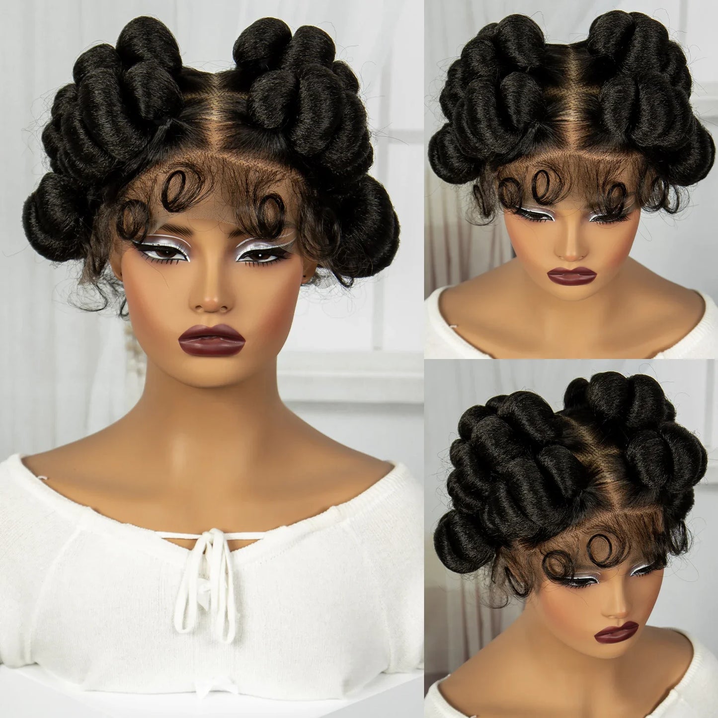 Short Cute Bantu Knotless Braids Wig | Transparent Full Lace | Handmade