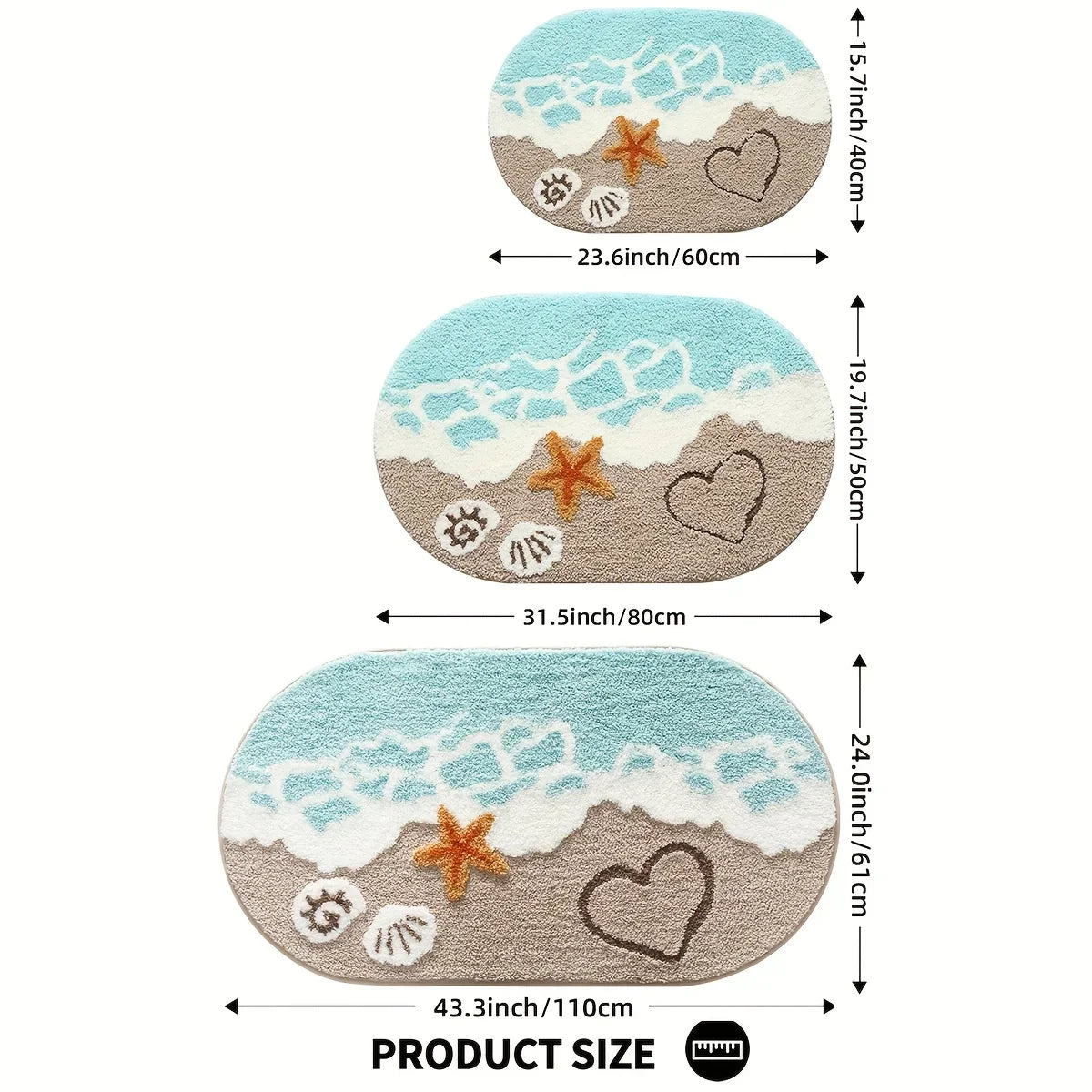 VIKAMA Summer Wave Beach Carpet Bathroom Absorbent Mat Bathtub Foot Mat Easy To Clean Waterproof Carpet Bathroom Mat Decoration