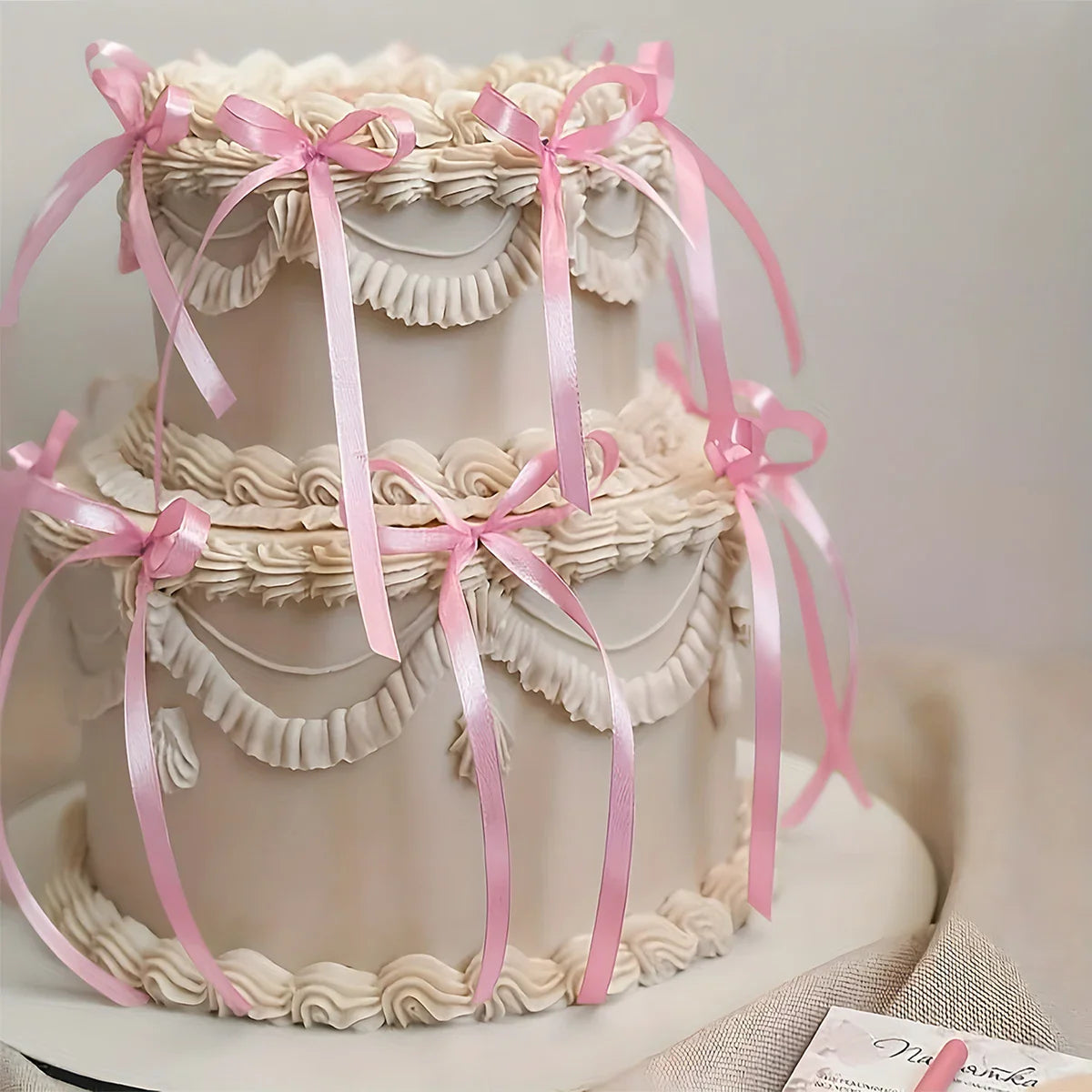 Pink Red Bow Ribbon Cake Decoration Desserts Home Decor Birthday Party Decor Kids Valentine’s Day Romantic Evening Events Decor
