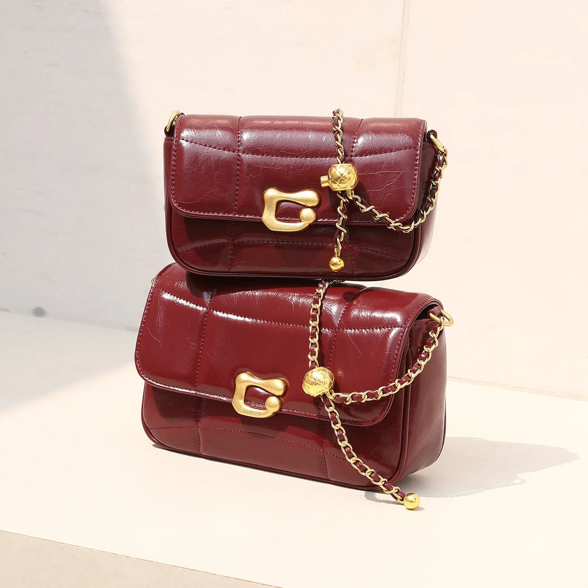 Genuine Leather Crossbody Bag | Luxury Brand Shoulder Bag with Chain Strap & Unique Design Quilted Handbag