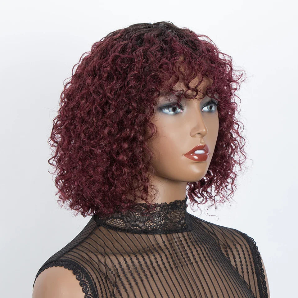 Ombre 99J & Blonde Jerry Curly Bob Wig with Bangs | Glueless "Wear to Go" Human Hair