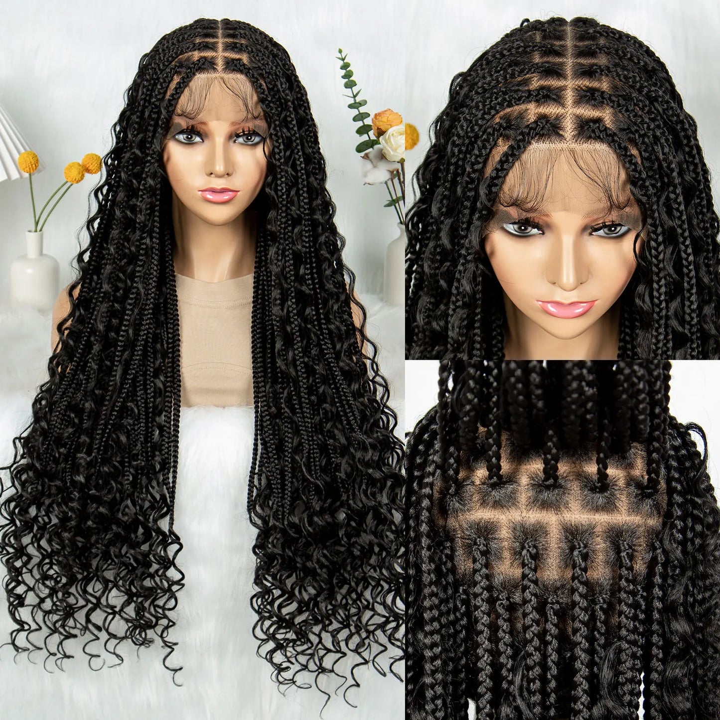 HD Transparent Full Lace Boho Box Braids Wig | Knotless Synthetic