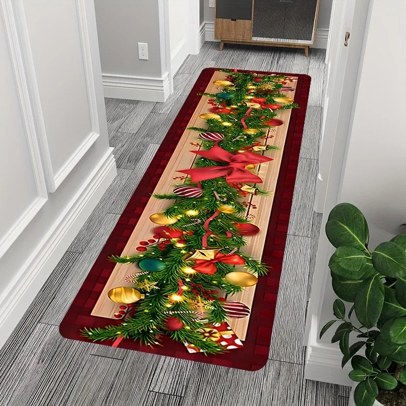 VIKAMA Christmas Carpet Long Carpet Hallway Rug Soft Living Room Carpet Rug For Bedroom Doormat Welcome Mat Christmas Decoration