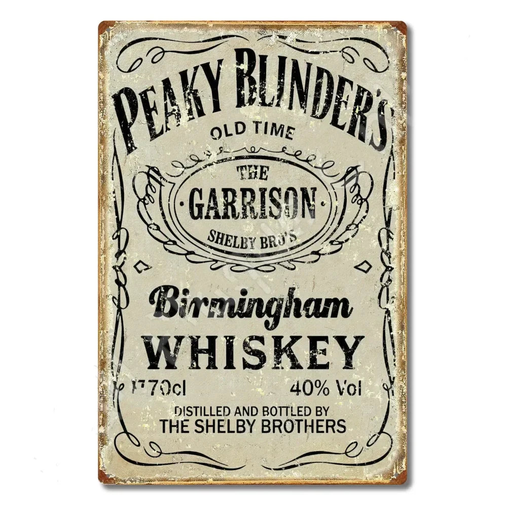 P-Peakys B-Blinders Whiskey Metal Sign - Retro Tin Plaque with Iconic Flat Cap & Whiskey Bottle Art, Eye-Catching Wall Decor