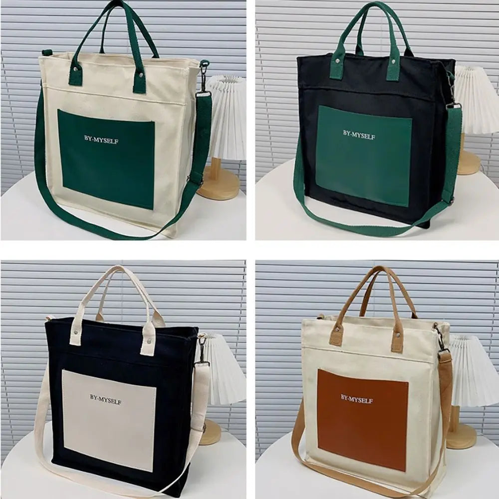 Large Capacity Colorful Canvas Tote Bag | Washable & Durable Unisex Commuting Crossbody Bag (Soft, Patchwork Design)