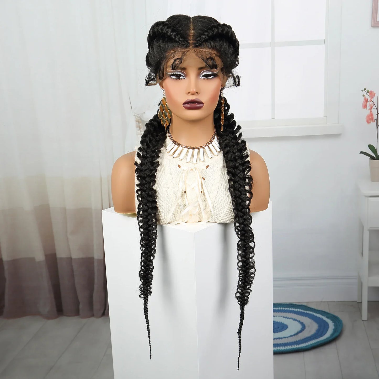 36" Burgundy Twist Cornrow Braids Wig | 99J | Lace Frontal | Baby Hair