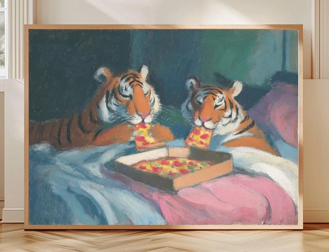 Wall Art Tiger Pizza wall art Print: Dopamine Decor Retro Wall Art Creativity Print, Large Printable Art  Print for Home room