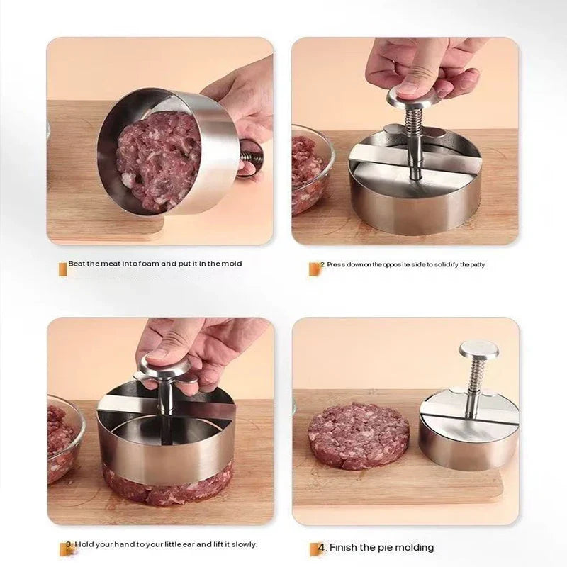 304 Stainless Steel Hamburger Meat Press Patty Maker Round Non-Stick Thickness Adjusted outdoor picnic Kitchen Beef Rice BBQTool