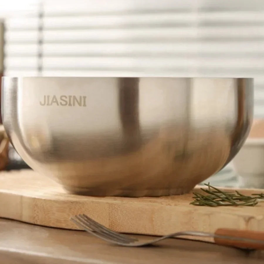 Large capacity stainless steel bowl, double insulation salad fruit bowl, light rice bowl, anti drop Noodles in soup bowl