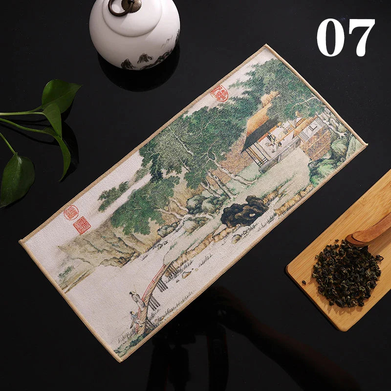 1pc Chinese Painted Thick Tea Towel Super Absorbent Table Mats Suede Professional Rag Tea Mat Napkin High-end Tea Accessories