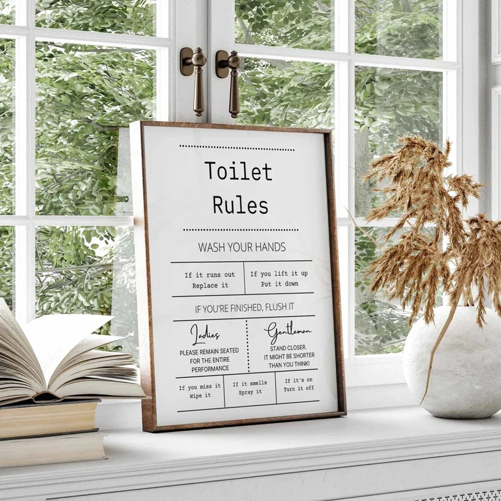 Black and White Modern Funny Nakey Naked Toilet Rules Quote Wall Art Canvas Painting Posters For Bathroom Room Home Decor