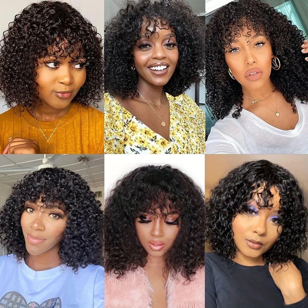 Highlight Jerry Curly Short Bob Wig | Peruvian Human Hair with Bangs