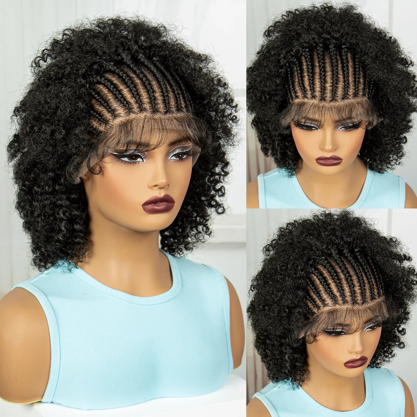 Afro Kinky Curly Braids Wig | Cornrow Accents | Full Lace | Baby Hair