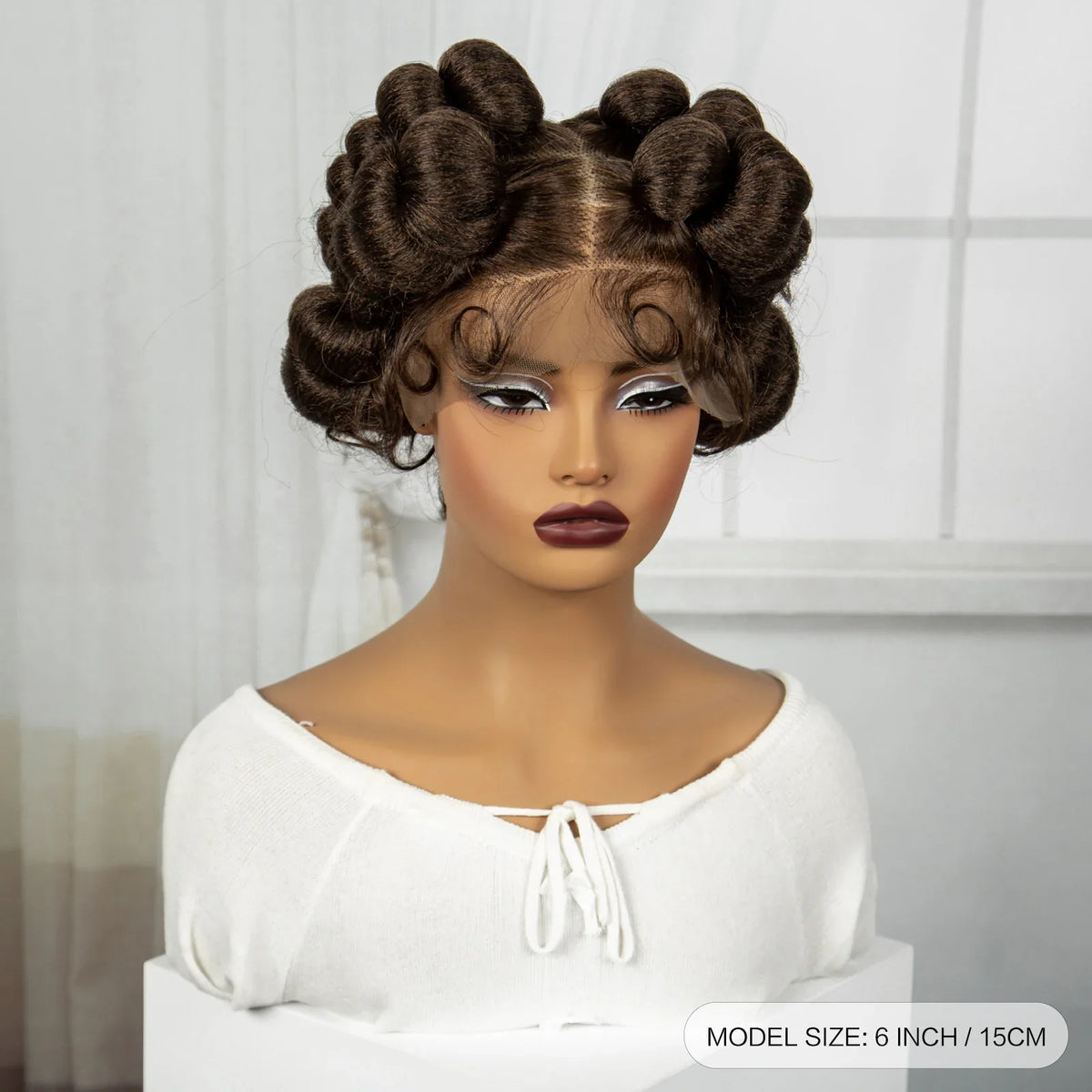 Burgundy Bantu Knotless Braids Wig | Short Handmade Full Lace | Baby Hair