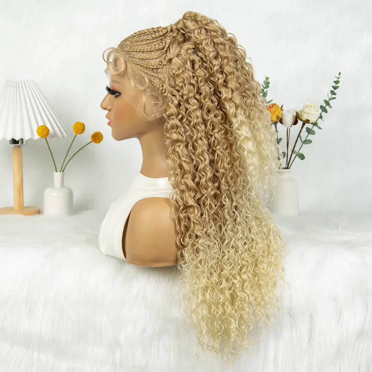 Kima Synthetic Cornrow Braided Wig | 13x4 Lace Front | Ombre Ponytail | Curly Braids | Black Women