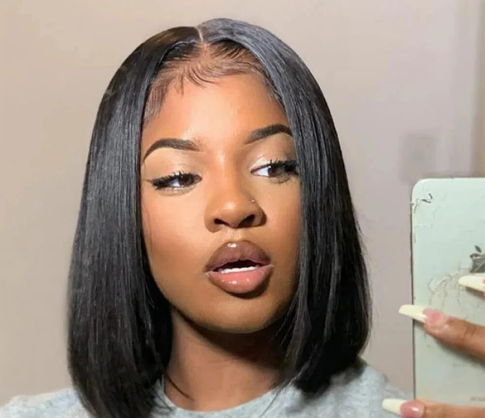 Straight Bob Wig | Glueless | Brazilian Remy Hair | 4x4 Lace Closure | Pre-Cut | Ready to Wear | Natural Black