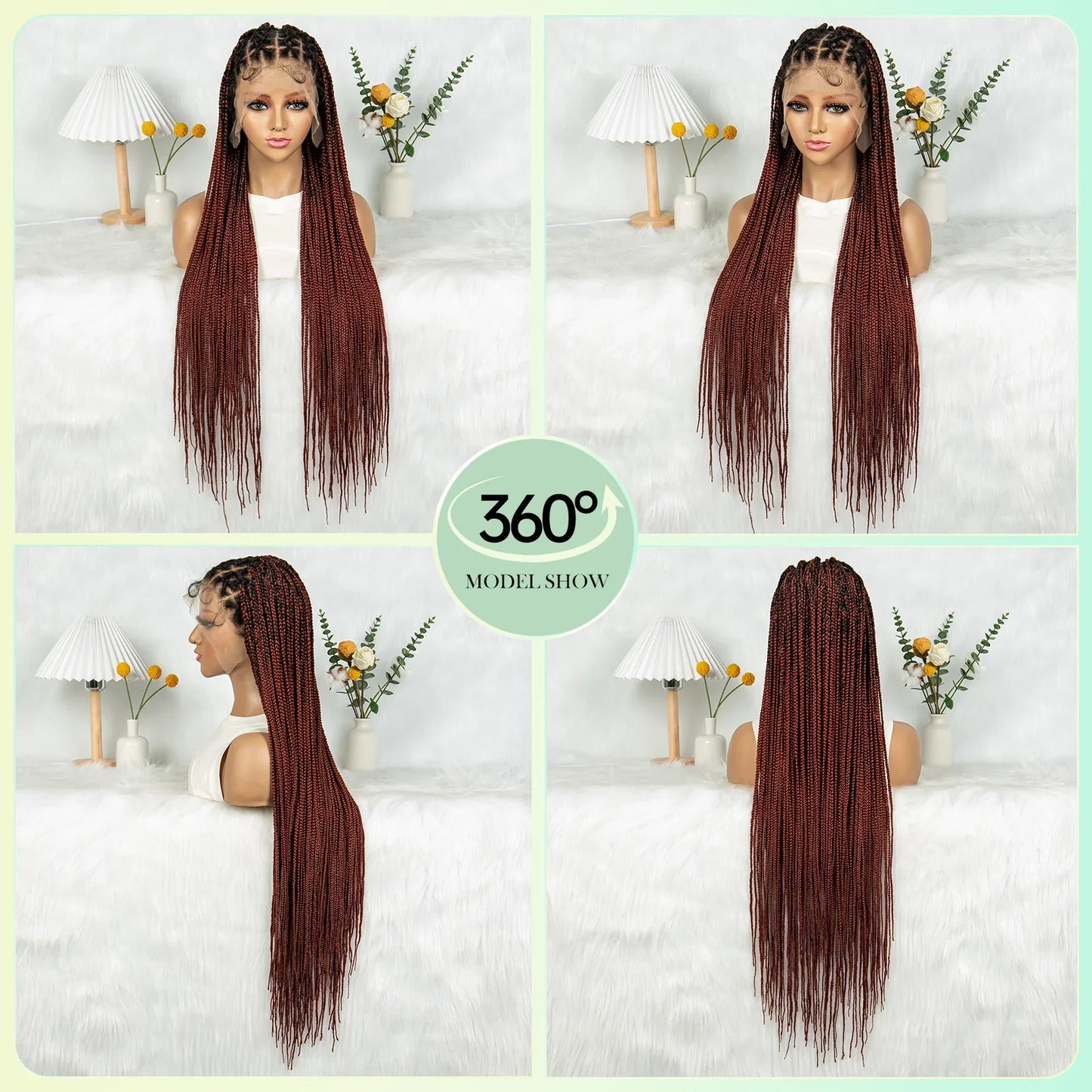 KIMA Box Braided Wig Synthetic Full Lace Braided Wig Cornrow Braids Wig With Baby Hair Transparent Lace Knotless Faux Locs Wig