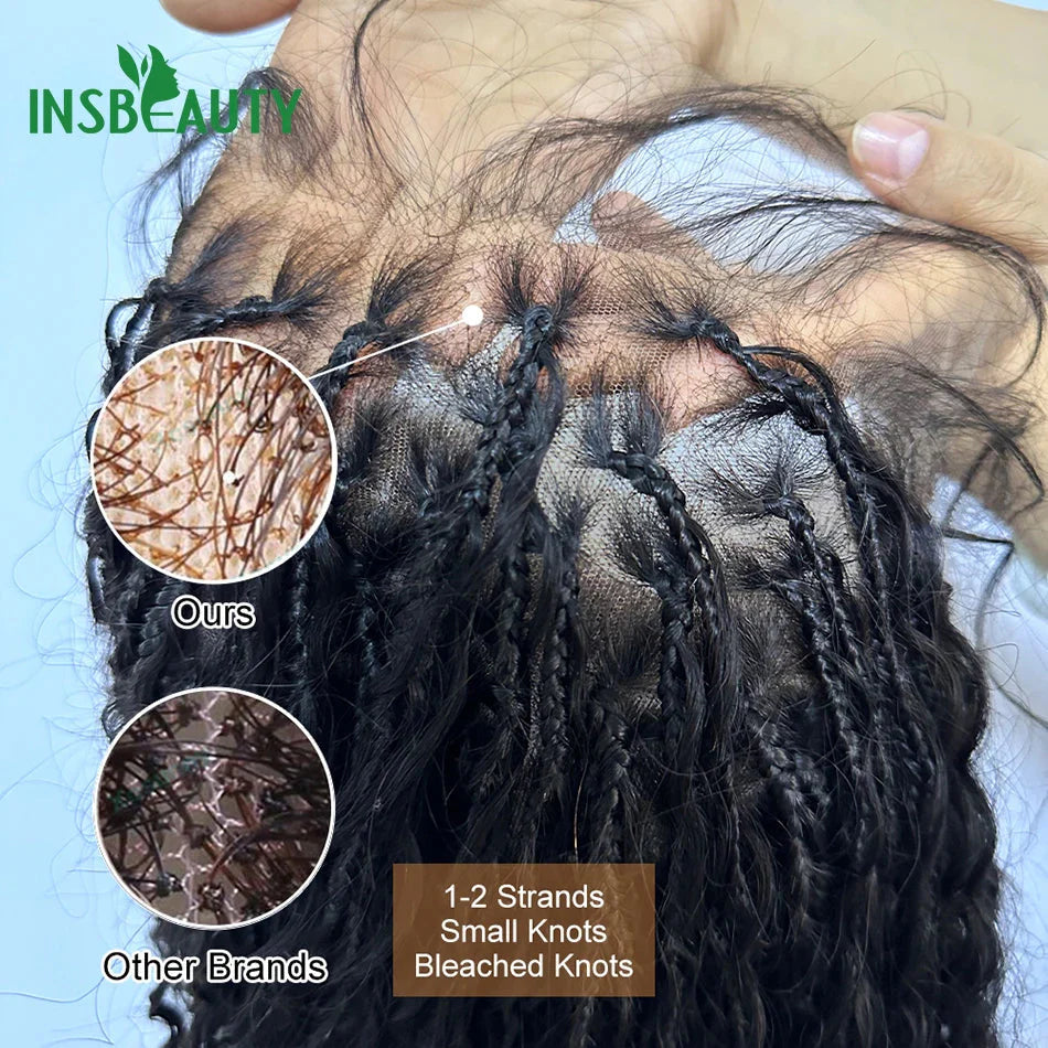 HD Lace Boho Knotless Braids Wig | Human Hair Curly Ends | 300 Density | 26"