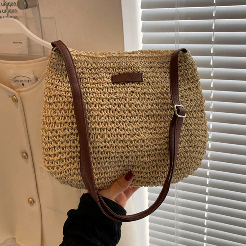 Woven Summer Fashion Straw Bag | High Quality Beach Holiday Crossbody Bag (Large Capacity Shopping Shoulder Handbag for Women)
