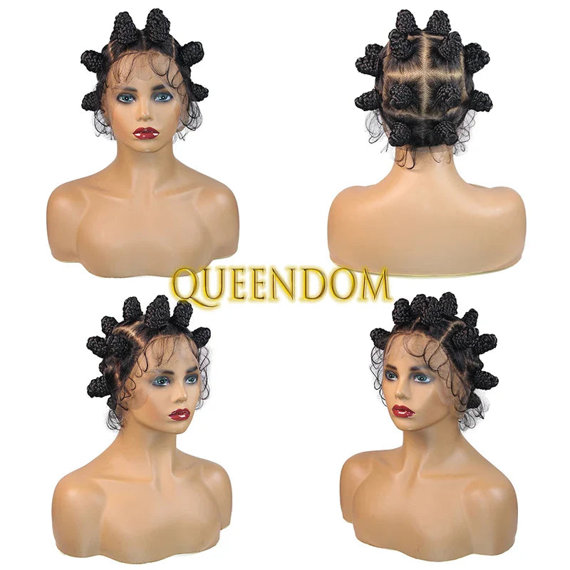Full Lace Bantu Knots Braided Wig | Knotless Braids | Distressed Box Braids | Heat Resistant Synthetic Hair | For Black Women